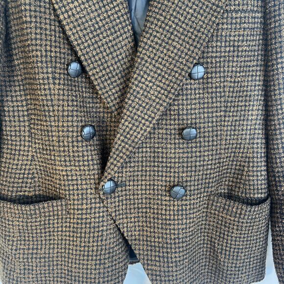 Atrium Collection Brown Tweed Plaid Career Blazer Double Breasted Size 8 Classic - Picture 4 of 10